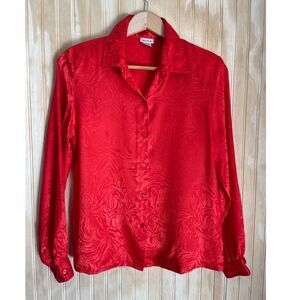 Nicola button up shirt VTG red satin made in Korea classic holiday fest women 10
